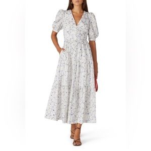 Nicholas Celie Floral Dress Cottagecore Midi Dress with short puff sleeves  -  4